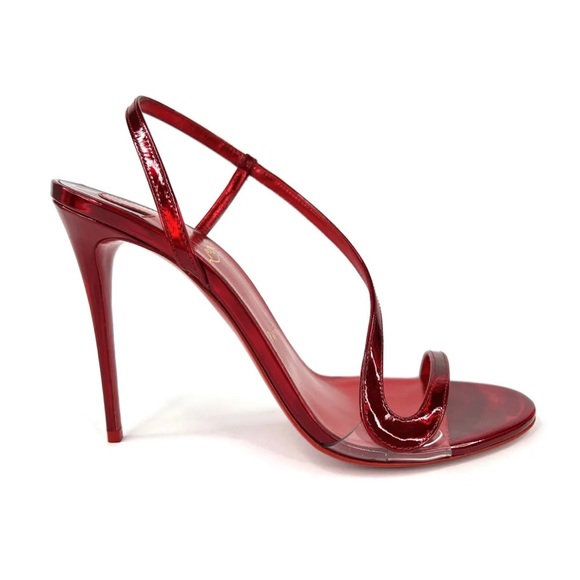 CHRISTIAN LOUBOUTIN Rosalie Metallic Patent Leather Stiletto Sandals Size 38.5 - Picture 3 of 14